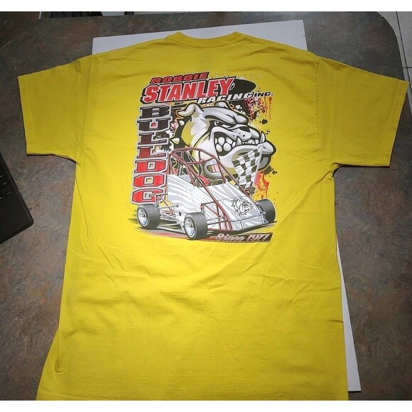 Robbie Stanley USAC SPRINT CAR Racing Bright Yellow T SHIRT XL Y2K Bulldog Vtg - Picture 5 of 5